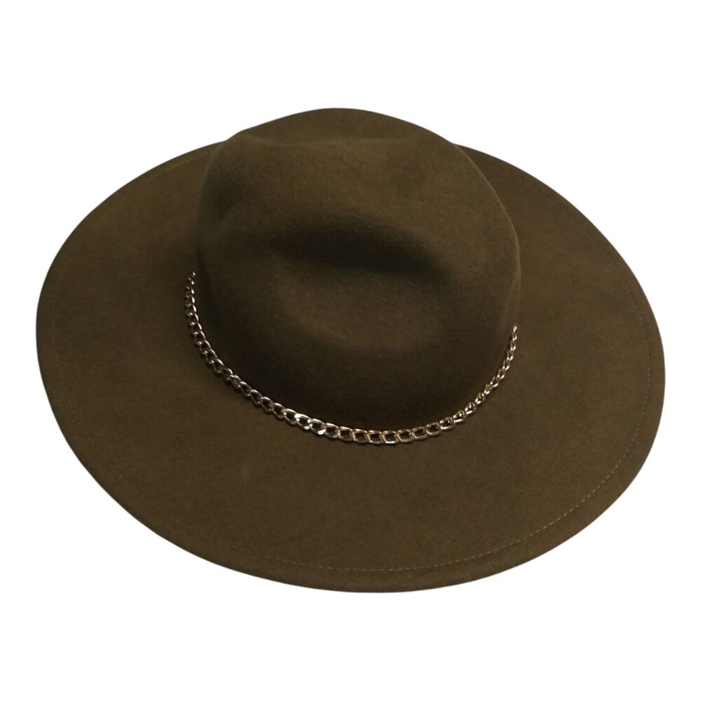 Steve Madden Olive Green Hat With Gold Chain Accent Boho Festival Size OS